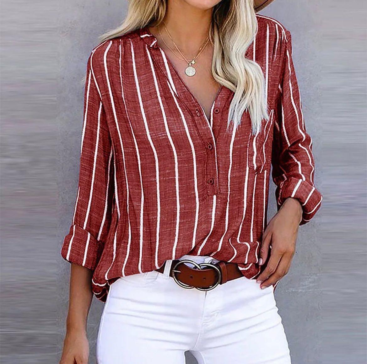 Blouse décontractée à rayures pour femmes