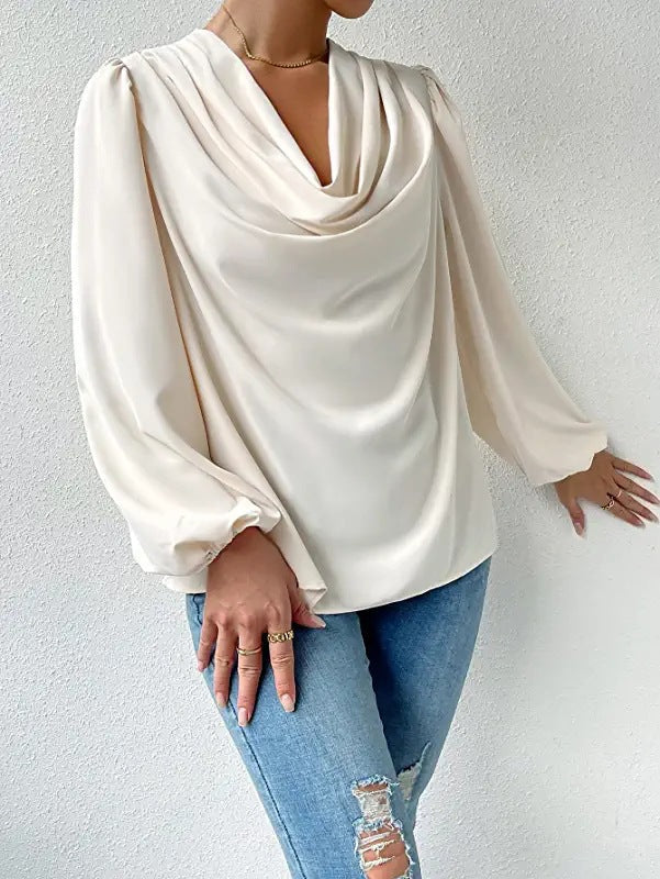 Océane Dubois® | Blouse Élégante Femme en Chiffon à Col Bénitier et Manches Longues