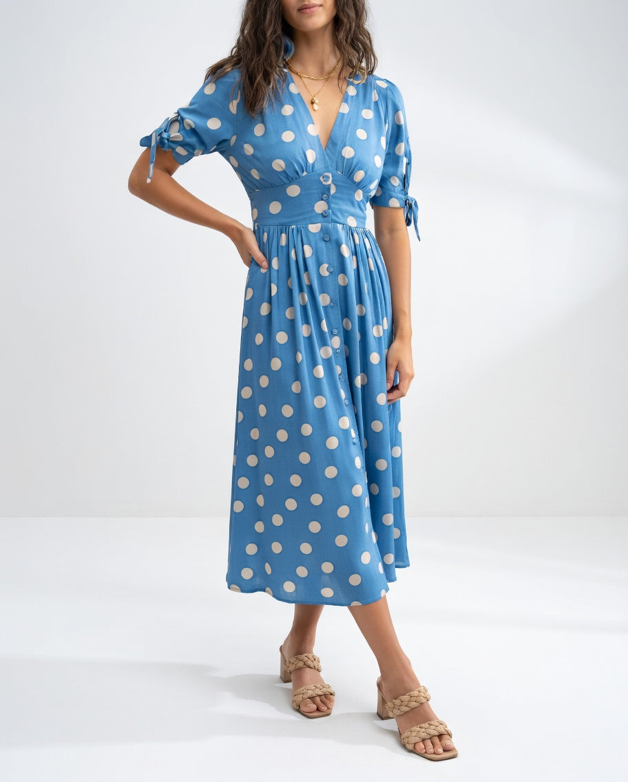 Robe Midi Élégante à Pois pour Femmes