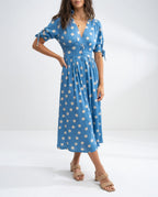 Robe Midi Élégante à Pois pour Femmes