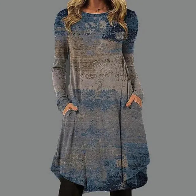 Fleur Rousse | Trendy Robe à Manches Longues à Motifs Boho