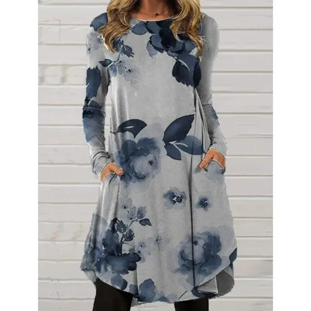Fleur Rousse | Trendy Robe à Manches Longues à Motifs Boho