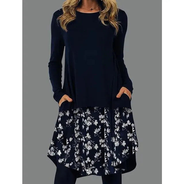 Fleur Rousse | Trendy Robe à Manches Longues à Motifs Boho
