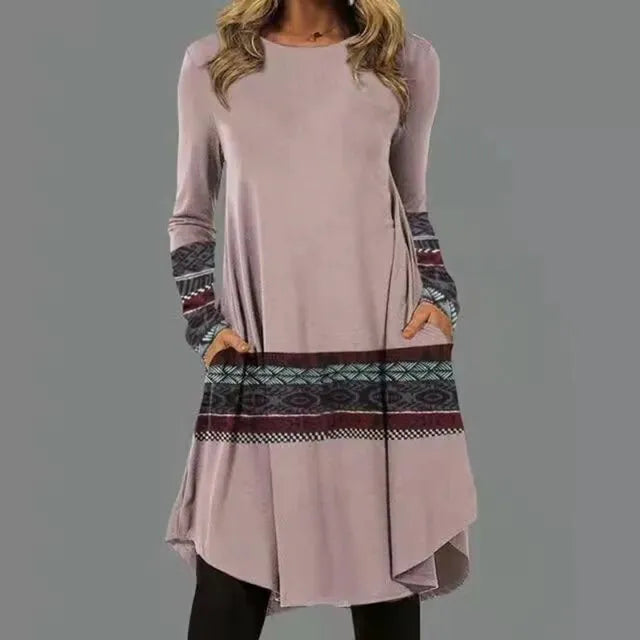 Fleur Rousse | Trendy Robe à Manches Longues à Motifs Boho