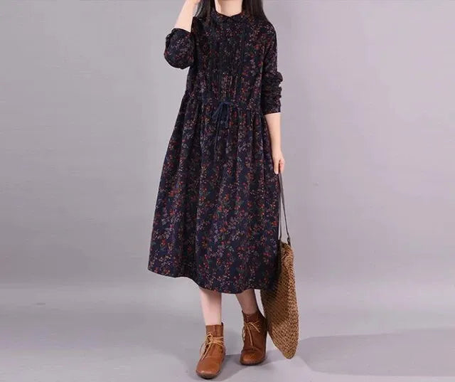 Fleur Rousse | Robe florale vintage avec taille ajustable