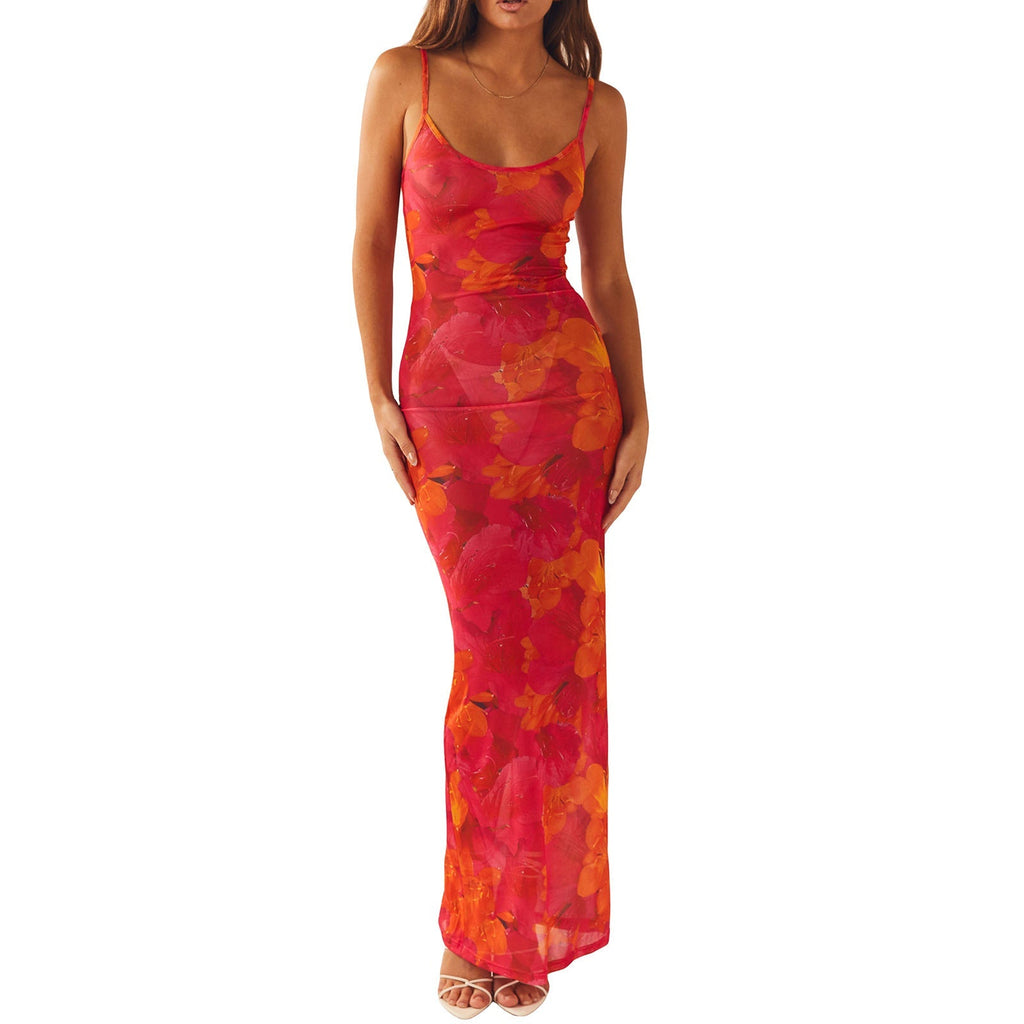 Robe maxi fleurie d'été pour femmes, sans manches, style bohème