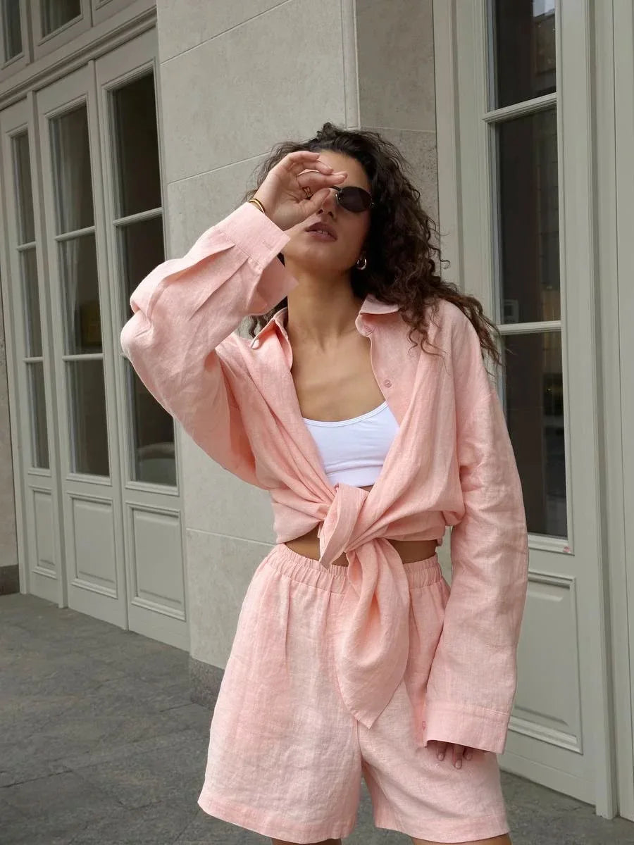 Ensemble en lin avec pantalon et short pour l'été