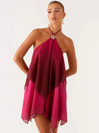 Robe courte à volants dégradé rose