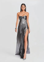 Robe de soirée chic argentée sans bretelles