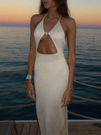 Robe Maxi Dos Nu à Découpes avec Fente Latérale, Paréo de Plage
