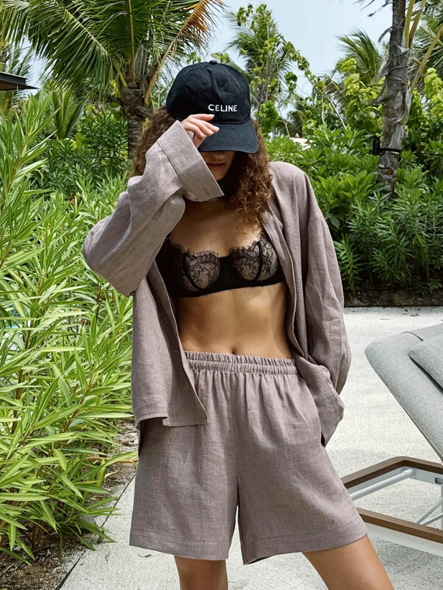 Ensemble en lin avec pantalon et short pour l'été