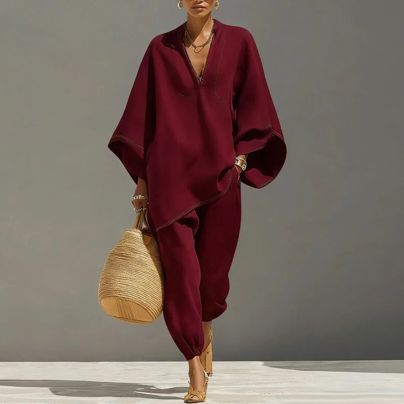 Look complet de l'ensemble femme bohème asymétrique pour l'été