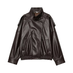 Veste en cuir asymétrique à col montant pour femmes