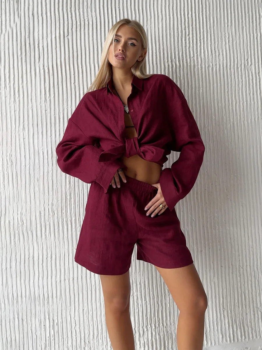 Ensemble en lin avec pantalon et short pour l'été