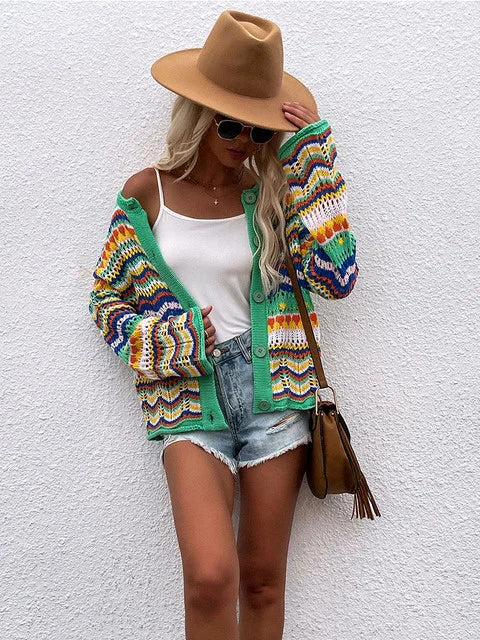 Sophie Paris | Cardigan Coloré en Tricot à Motifs