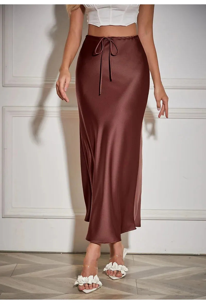 Sophie Paris I Jupe longue en satin taille haute