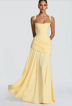 Robe Maxi Jaune Drapée Froncée pour Femme