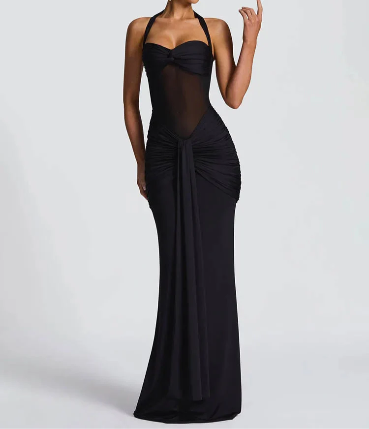 Robe longue moulante drapée à col halter robe de soirée sculptante