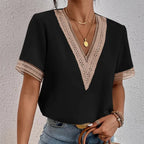 Blouse femme en dentelle et chiffon, encolure V, élégante pour bureau et brunch
