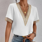 Blouse femme en dentelle et chiffon, encolure V, élégante pour bureau et brunch