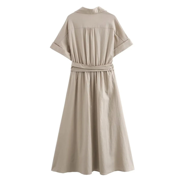 Élodie Lavin® | Robe midi en mélange de lin à col en V