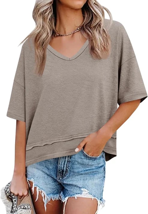 T Shirt Femme Col V Fluide Léger