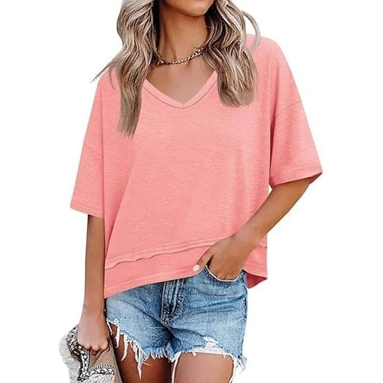 T-shirt femme col V avec coupe confortable et tombé souple
