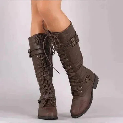 Bottes Femme Slip-On à Nœud Papillon & Strass - Talon Bas, Tige Mi-Mollet - Style Rétro Décontracté