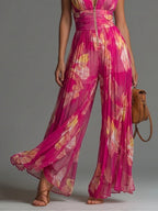Combinaison fleurie pour femme à jambes larges, vue de dos