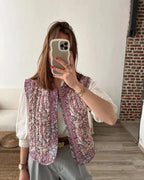 Sophie Paris I Gilet en coton matelassé avec motif brodé