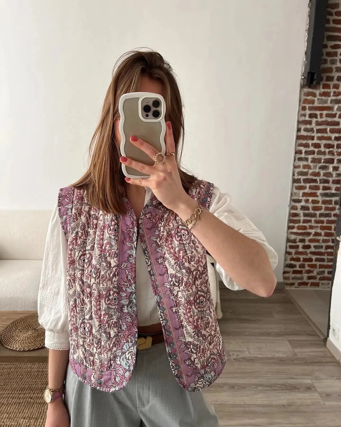 Sophie Paris I Gilet en coton matelassé avec motif brodé