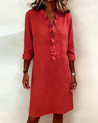 Robe droite en mélange de lin avec volants aérienne