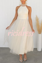 Robe longue en tulle à col licou avec détails froncés