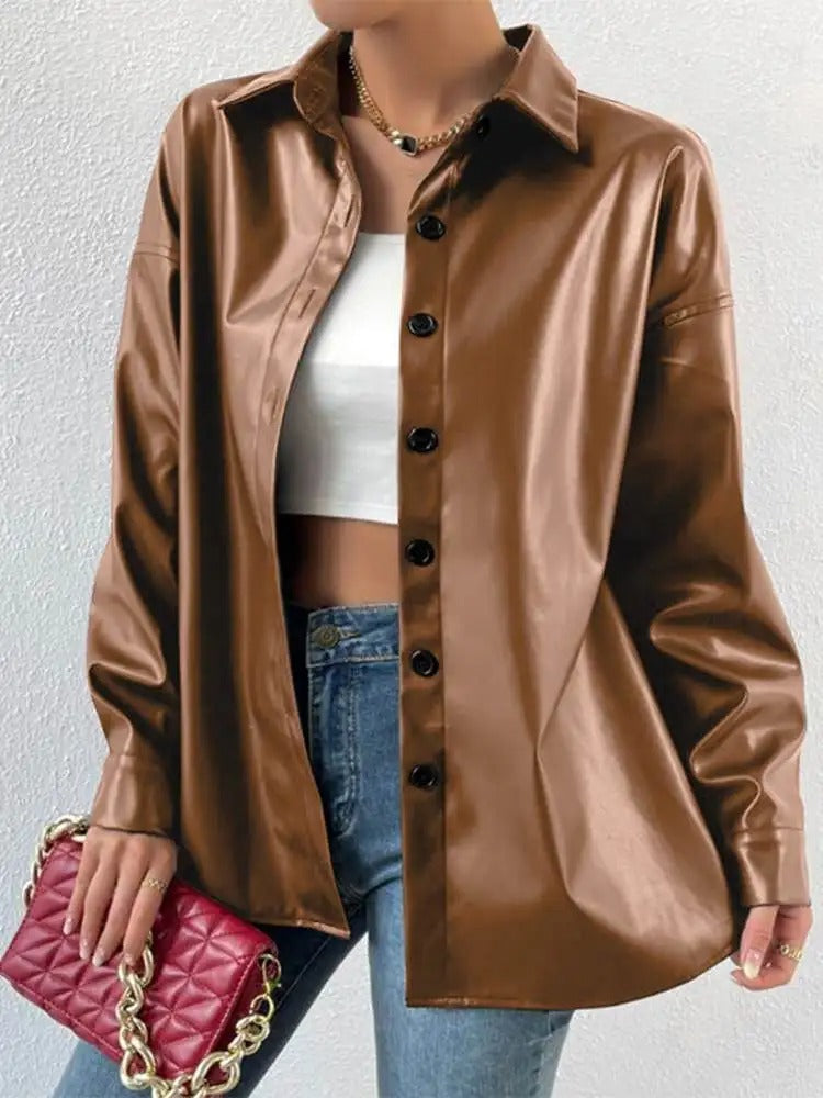 Veste aviateur vintage en cuir avec col à revers et fermeture à boutons