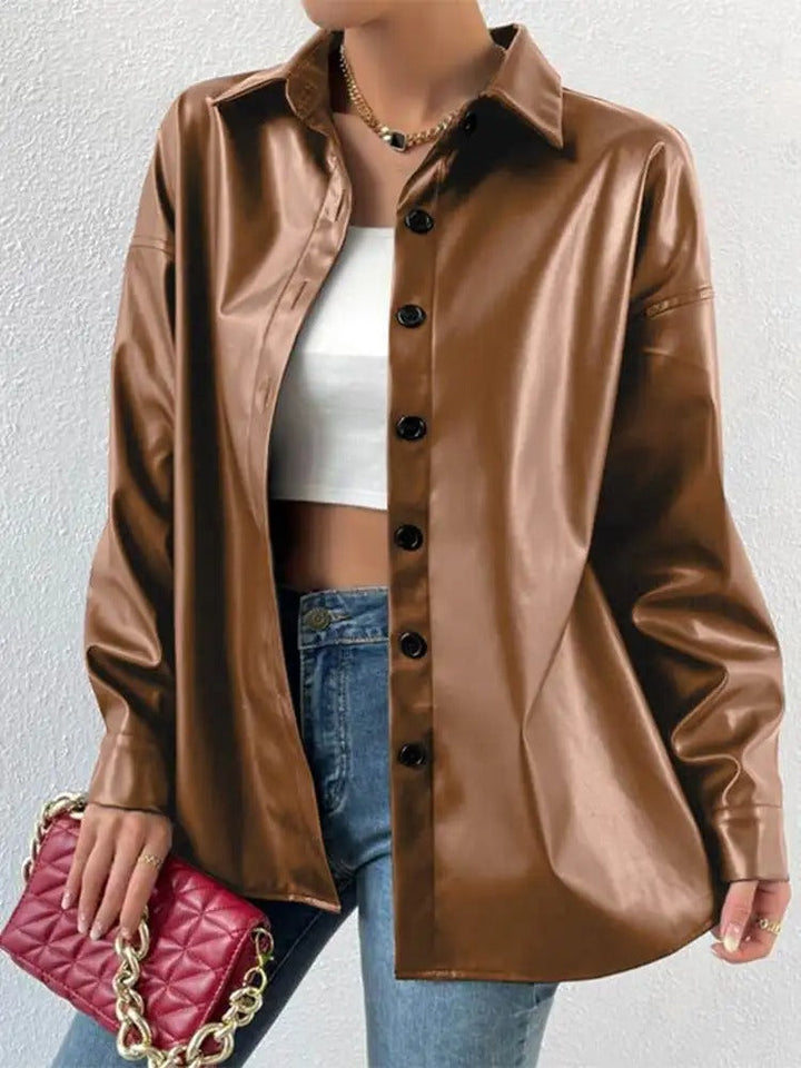 Veste aviateur vintage en cuir avec col à revers et fermeture à boutons