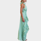 Robe longue élégante à col licou avec volants pour femme