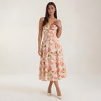 Robe midi fleurie pour femmes, idéale pour les invitées de mariage