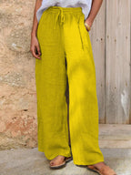 Pantalon large décontracté en coton et lin pour femmes