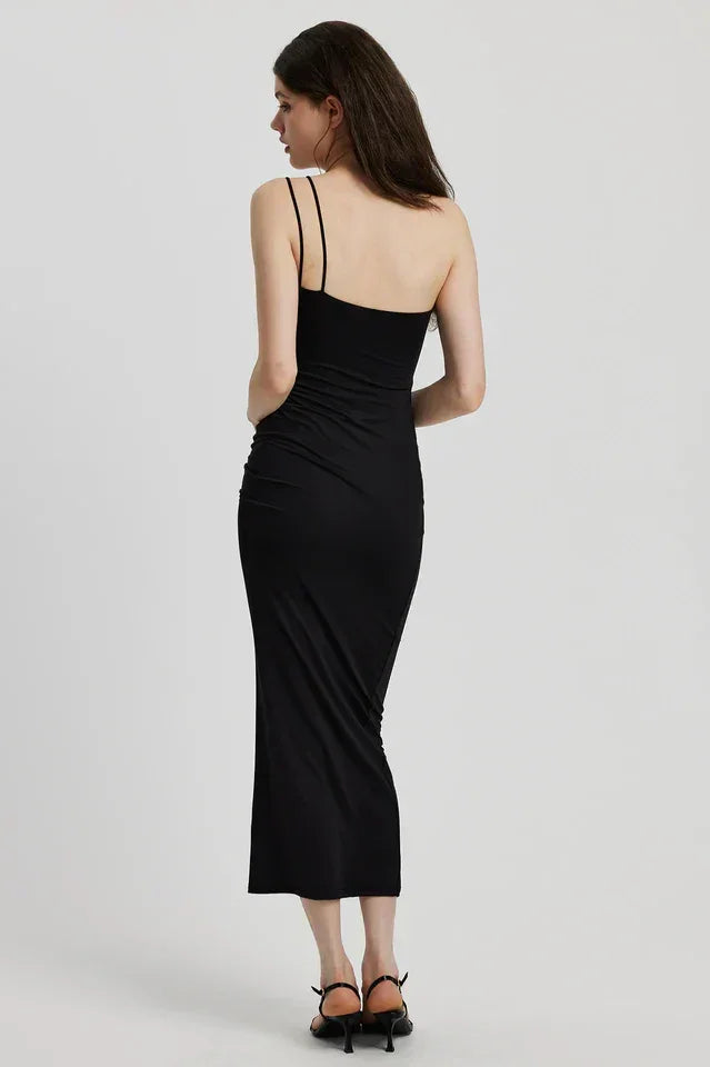 Robe longue noire élégante sans manches pour femme