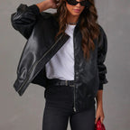 Veste Bomber en Cuir Zippée Intemporelle pour Femme