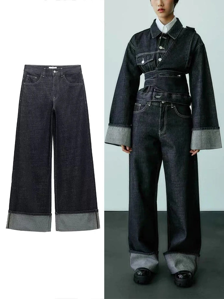 Léa Blanchet® | Jean large à revers contrastants