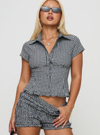 Blouse boutonnée à carreaux vichy pour femme