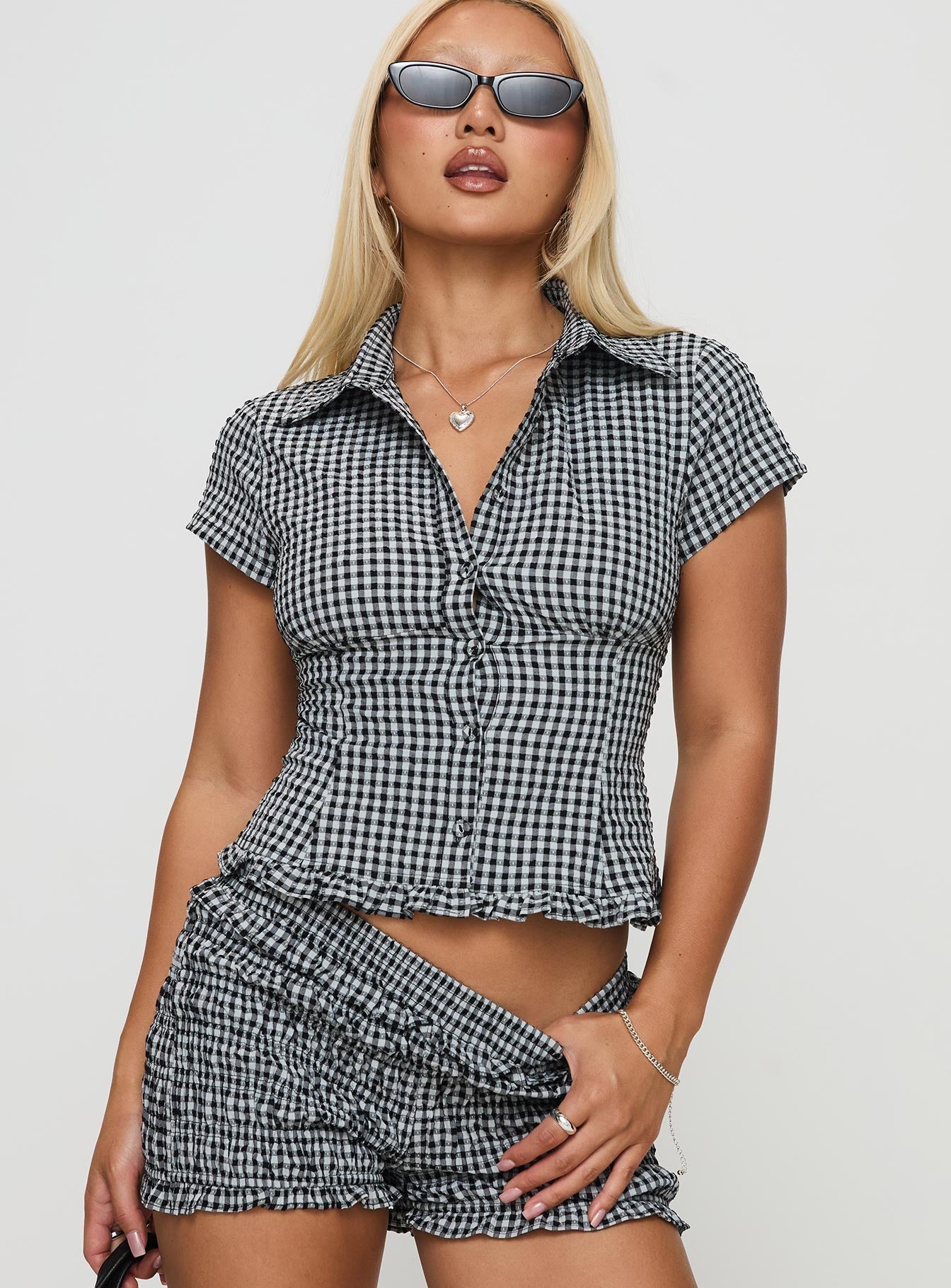 Blouse boutonnée à carreaux vichy pour femme