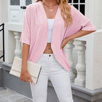 Gilet ouvert en maille douce pour femme, détail de la texture
