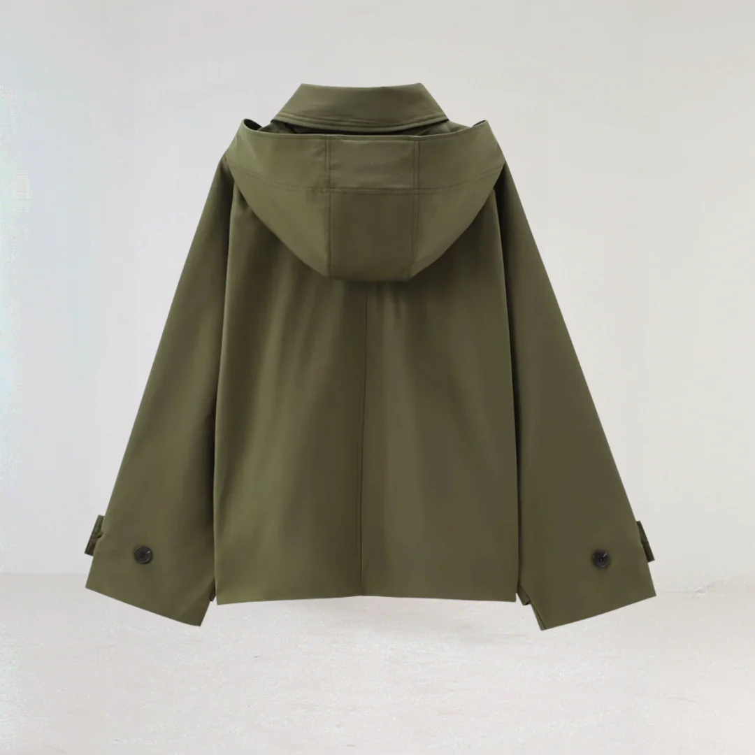 Trench-coat court à capuche chic pour femmes