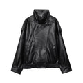 Veste en cuir asymétrique à col montant pour femmes