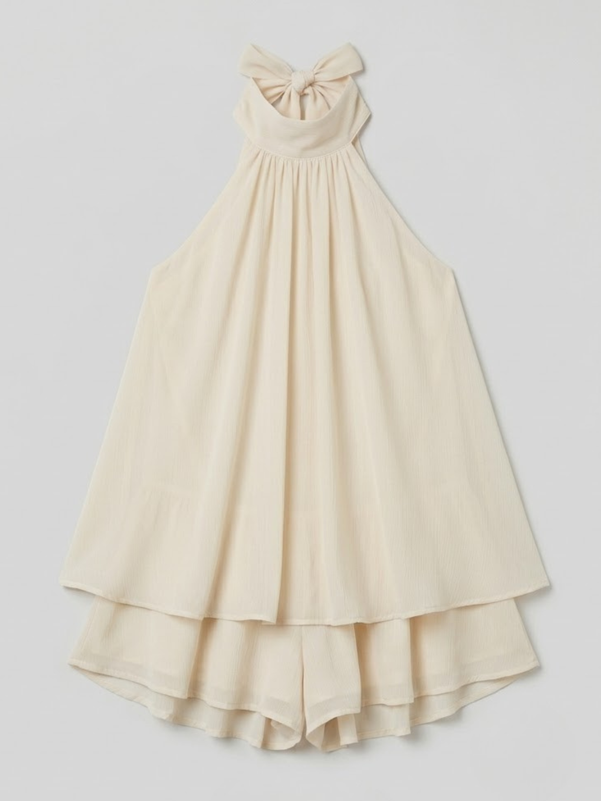 Robe mini sans manches à col licou pour femme avec ourlet à double volant