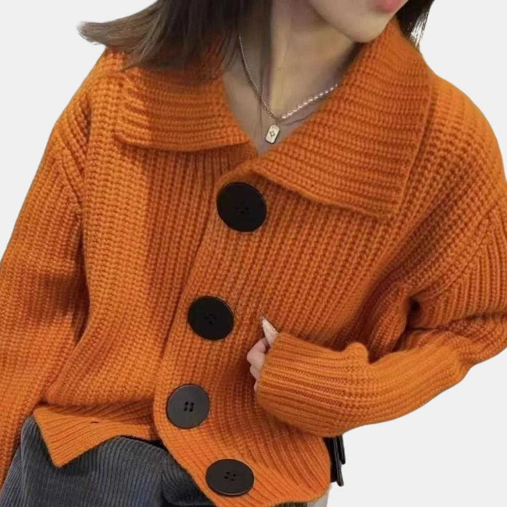 Cardigan élégant à gros boutons pour l'automne et l'hiver