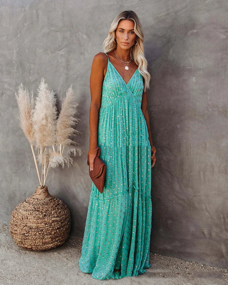 Robe Maxi d'Été Verte Style Bohème Chic