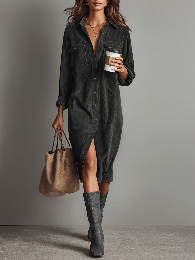 Robe Midi en Velours Côtelé Élégante pour Occasions Chic